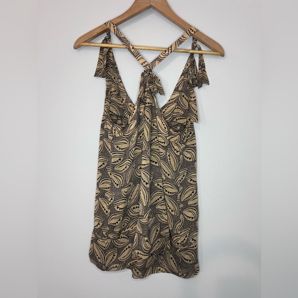Diane Von Furstenberg 100% Silk Tank Blouse Size 8 Black Tan - Picture 2 of 5